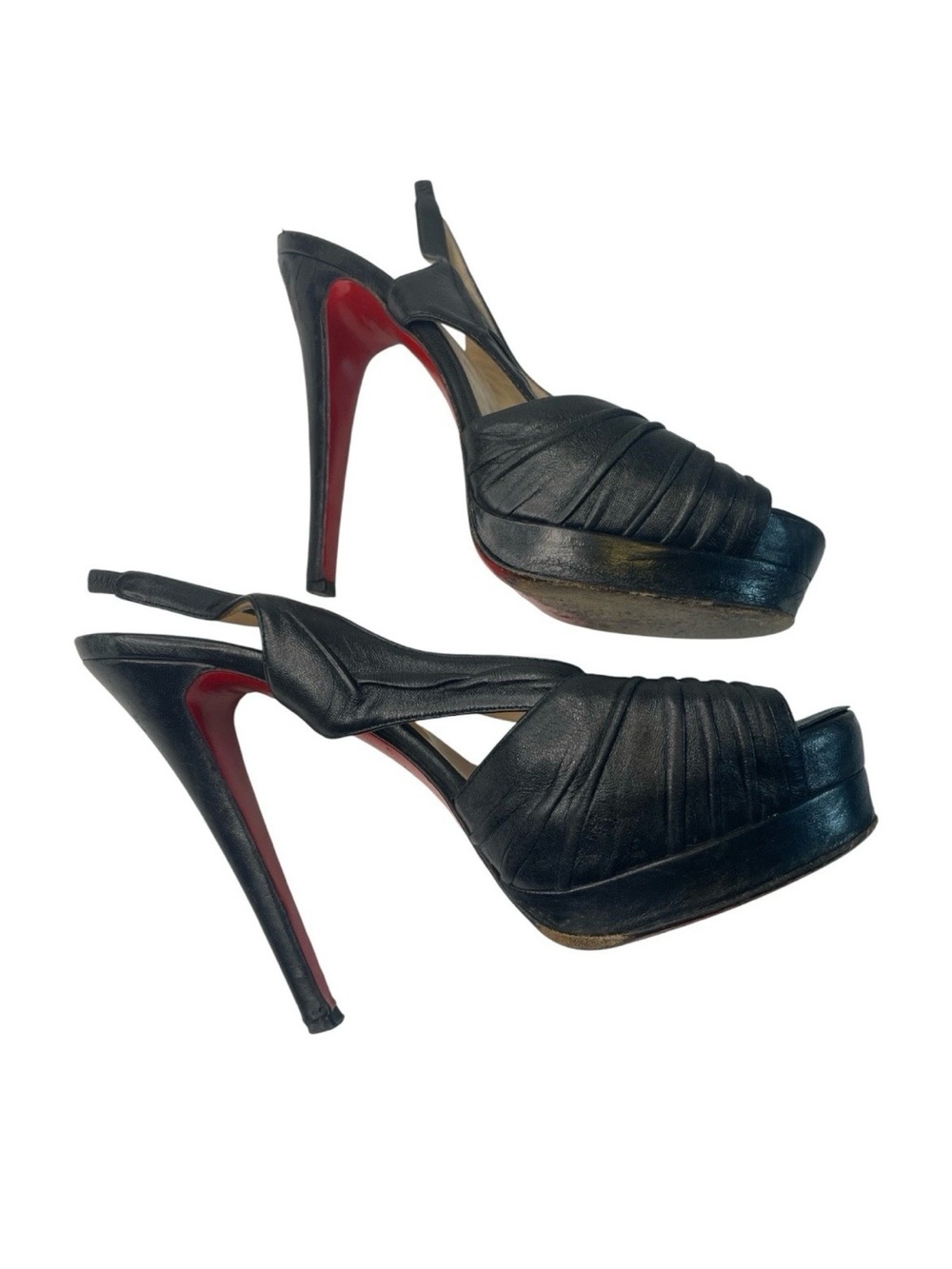 Christian Louboutin Fortuna Black Leather Double Platform Slingback Heels 37.5